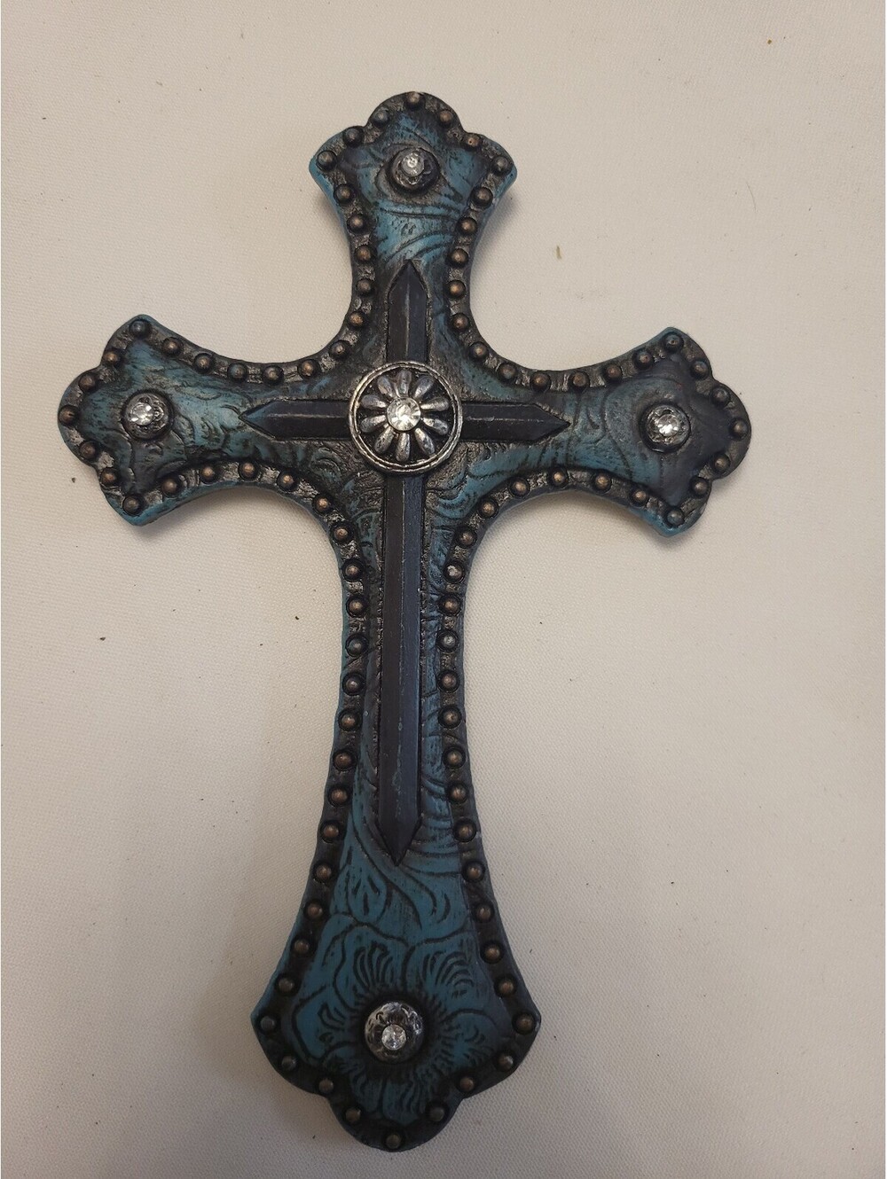 Decorative Handcrafted Wall  8x5" Cross with Embellishments